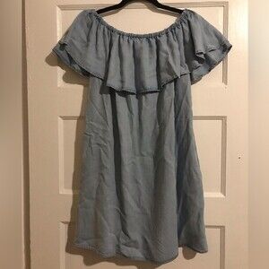 Zara Women Ruffle off the shoulder Denim jean Dress